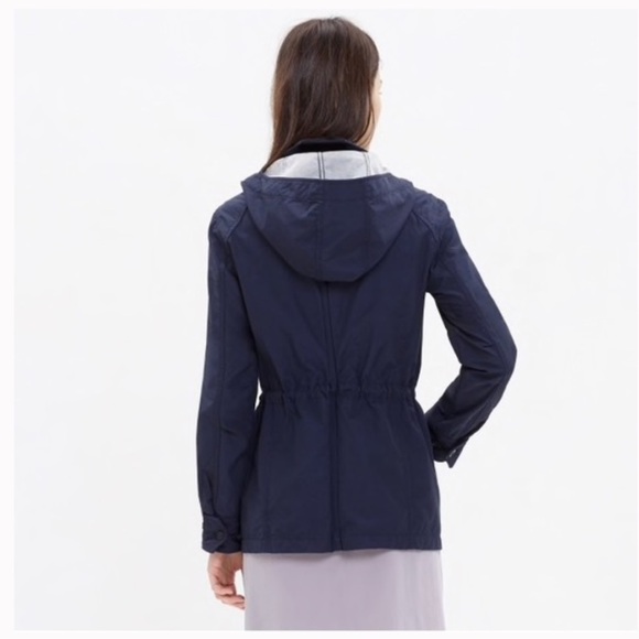 Madewell Fieldwalk Utility Rain Jacket Women XS Navy Blue Removable Hood - Picture 5 of 8